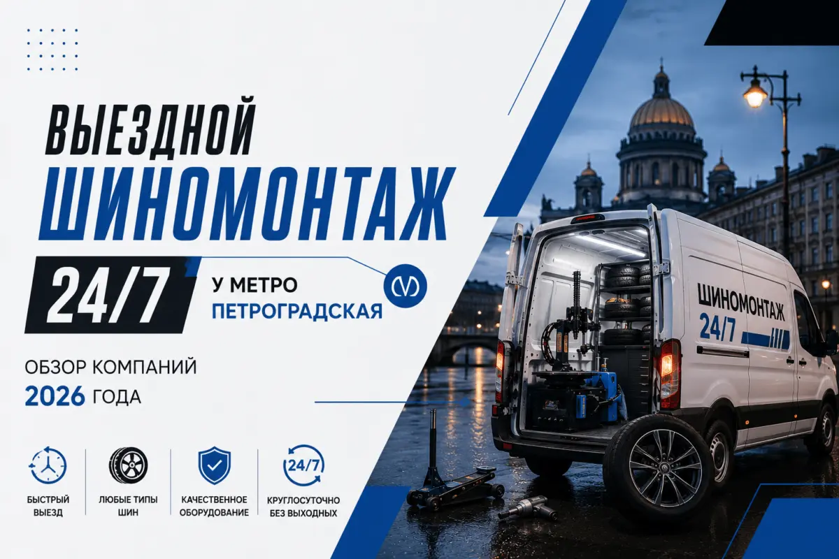 Выездной шиномонтаж 24/7 у метро Петроградская — обзор компаний 2026 года
