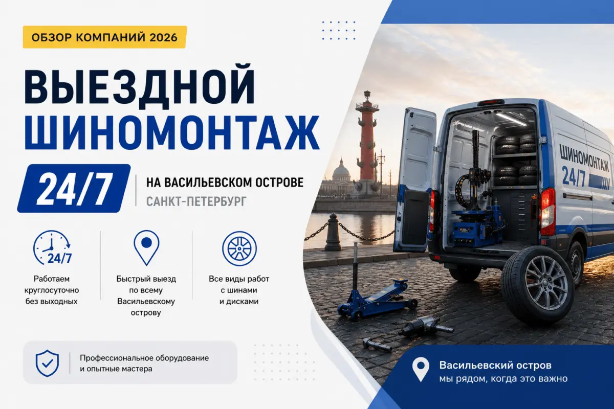 Выездной шиномонтаж 24/7 на Васильевском острове — обзор компаний 2026 года