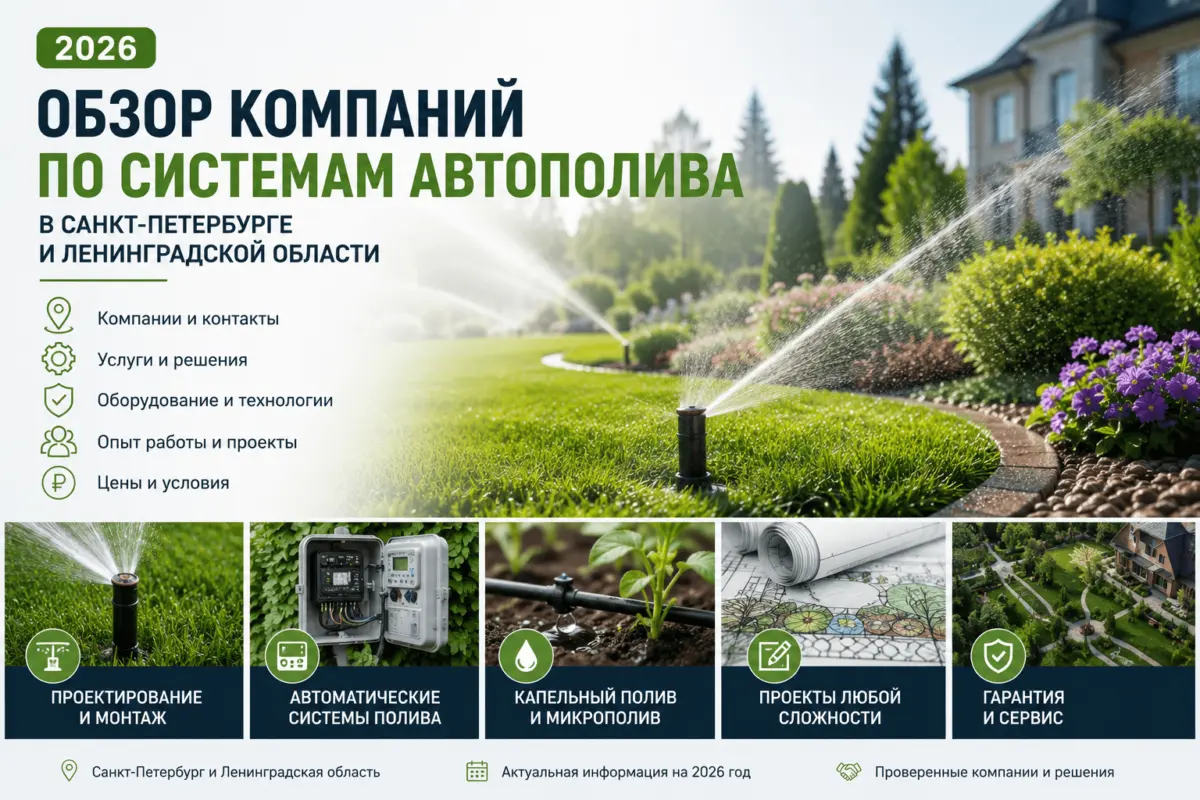 Обзор компаний по системам автополива в Санкт-Петербурге и Ленинградской области в 2026 году