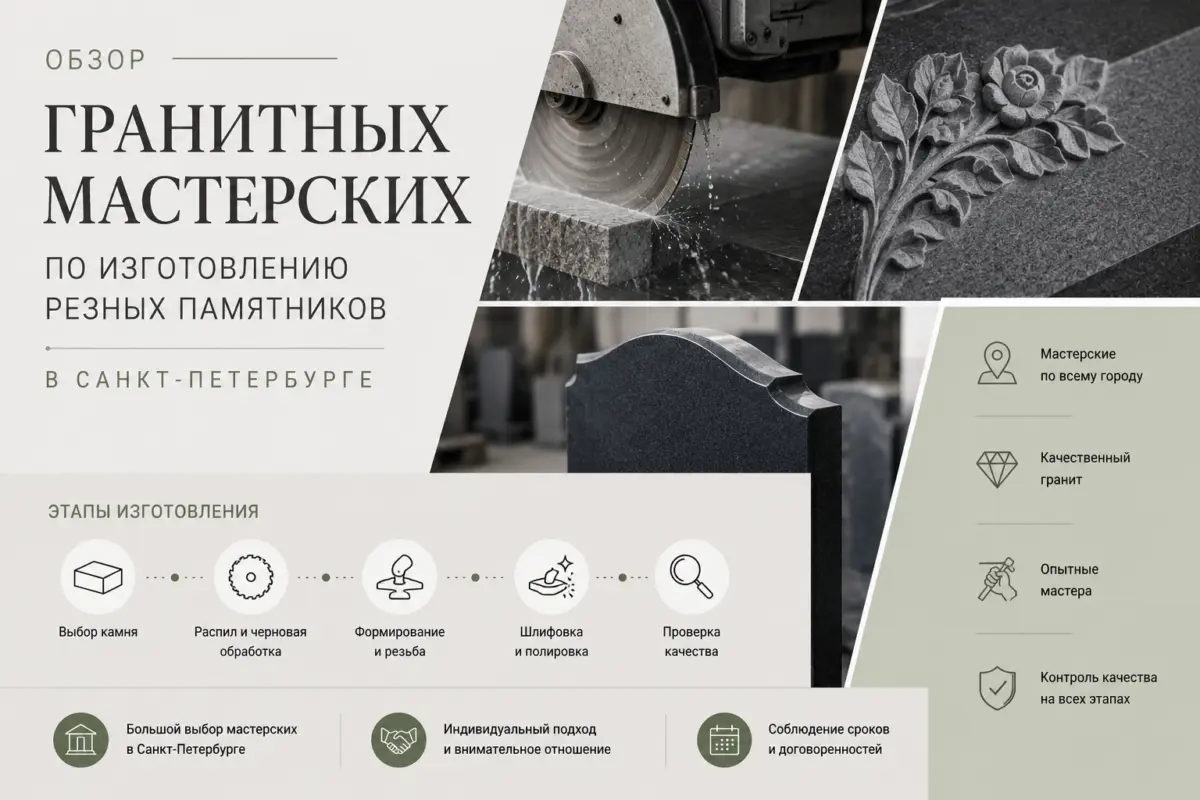 Обзор гранитных мастерских по изготовлению резных памятников в Санкт-Петербурге в 2026 году