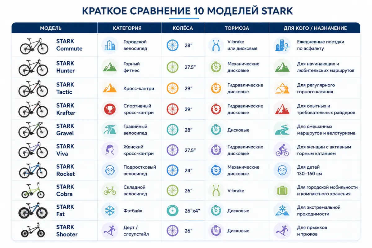 Велосипеды STARK 2026: разбор линейки и руководство по выбору подходящей модели