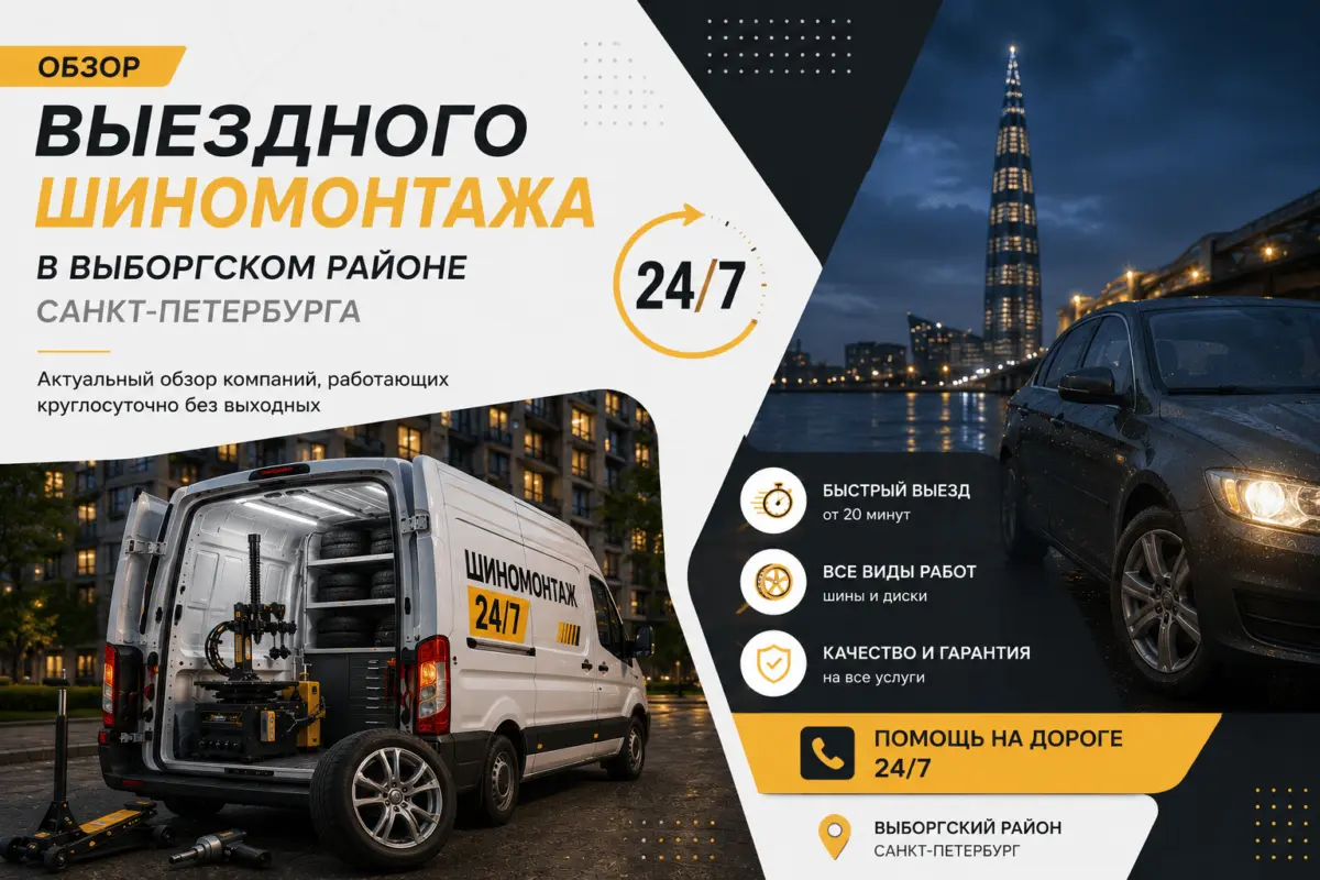 Обзор выездного шиномонтажа 24/7 в Выборгском районе Санкт-Петербурга