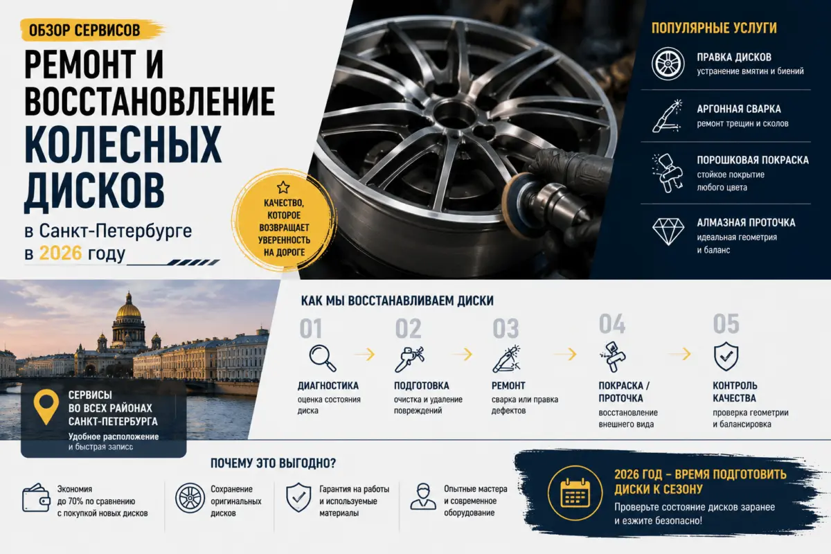 Обзор сервисов по ремонту и восстановлению колесных дисков в Санкт-Петербурге в 2026 году